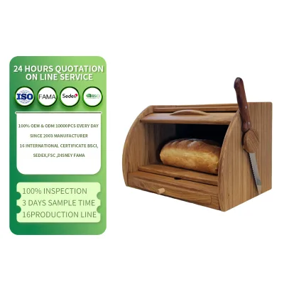 Handmade Bamboo Bread Box with Lid, Multipurpose Kitchen Countertop Organizer for Bread & Food Storage