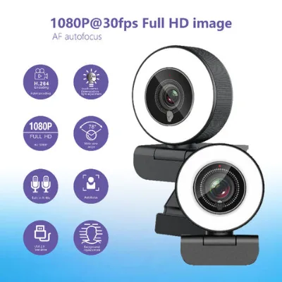 USB Webcam with Ring Light Android tv Box Webcam Chat pc cam 1080p Laptop Online Webcam