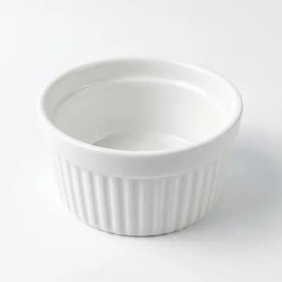 8 Cm White Porcelain Ramekin 4 oz Ribbed Ceramic Bowl for Baking Souffle Pudding Custard Sauce Factory Direct Premium Quality