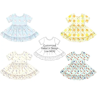 Custom Pattern Low MOQ Children Boutique Wholesale Clothing Girls Casual Girl Dress Summer Bamboo Fiber Toddler Dresses