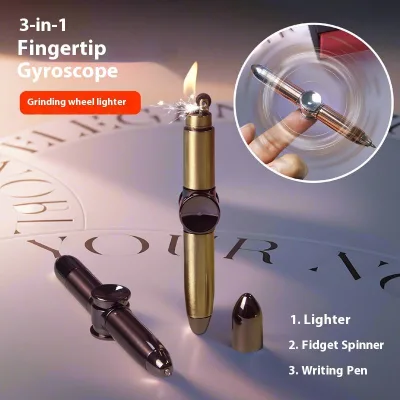 New Gyro Pen Grinding Wheel Kerosene Lighter Three-in-one Multi-function Decompression Toy Pen Rotating Gyro Lighter