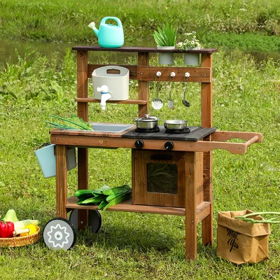 Children's Wooden Toys Simulated Outdoor Kitchen Table Toy Utensils Set High-quality
