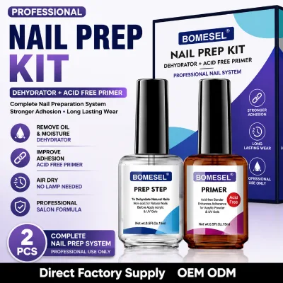 Professional Nail Prep Kit Acid Free Primer and Nail Dehydrator Bonder System for Acrylic Powder UV Gel Salon Manicure Supplies