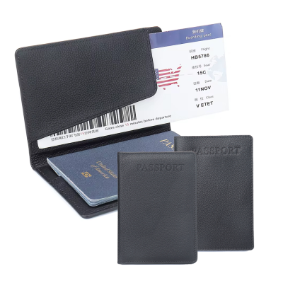 Black Passport Rfid Blocking Sleeve Wallet Genuine Leather Passport Cover Holder