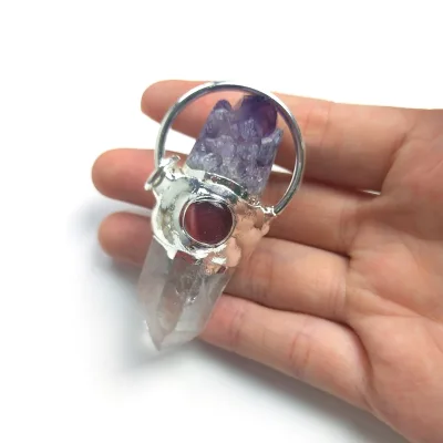 Wholesale Natural Silver Electroplated White Crystal Spirit clear Quartz Necklace Pendant Gorgeous Druzy Amethyst Point Pendant