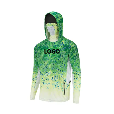 Custom Sublimation Print 50 Plus Size Summer Outdoor Fishing Sun Protection Quick Dry Lightweight Hooded Fishing Clothing Face