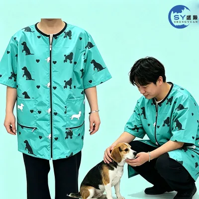 Breathable Mesh Sleeve Back Pet Shop Work Jacket Multi-Size Durable Hair-Resistant Barber Coat for Pet Grooming Staff Customlogo