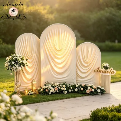 ANNIELU Arch Backdrop Stand Cover Aluminum+Cloth 3D Water Ripple Peacock Blue Eco-Friendly Tool Free Reusable for Wedding Party