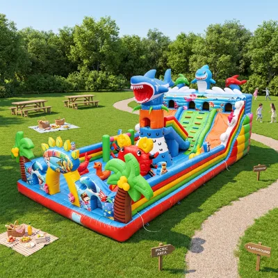 Funcity CE Certified EN14960 Shark Theme PVC Material Jumping House Outdoor Commercial Giant Inflatable Combo Bouncer Slide