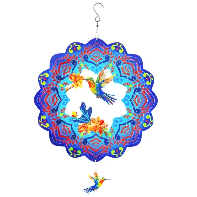 3D Wind Spinner Fabric Tube Indoor Outdoor Garden Decoration Crafts Ornaments Copper Lotus Kinetic Wind Spinner Signs