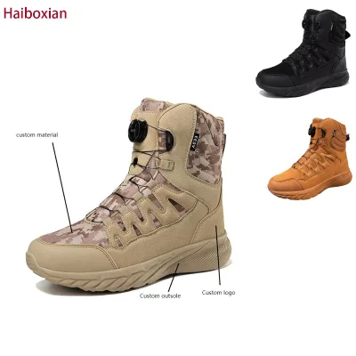 B2B Large-Size Waterproof Hiking Shoes Vibram Outsole Suede Upper Canvas Lining Square Toe Steel Toe Mesh DesertTraining Lighted