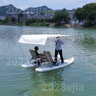 OEM Custom Inflatable Catamaran Boat with Canopy 2-Seat Stable Blow up Catamaran for Outdoor Leisure & Fishing Trips