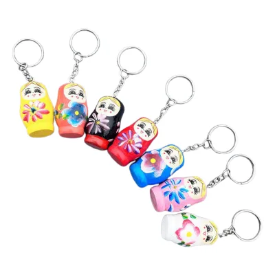 Creative Cute 3D Traditional Russian Nesting Doll Keychain Wooden Exquisite Tourism Handicraft Souvenir Gifts Hanging Pendant