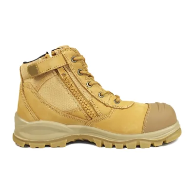 Nubuck Leather Zip Side Lace up Anti slip TPU Outsole Steel Toe Outdoor Hiking Boots