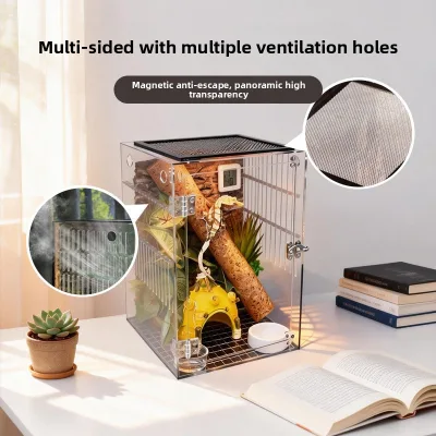 Gecko Terrarium Acrylic Reptile Box Tree Frog Breeding Container Horned Frog Breathable Tank Fringe-Nosed Gecko Enclosure