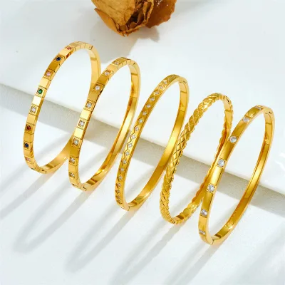 Latest New Arrival Brazil Gold Plated Jewelry Bangles Stainless Steel Chunky Bracelets High End Bracelet Bangle ALN25120681