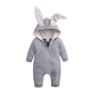 Hot Selling Kids Rabbit With Big Ears Zipper Jumpsuit Long Sleeve Baby Hooded Romper