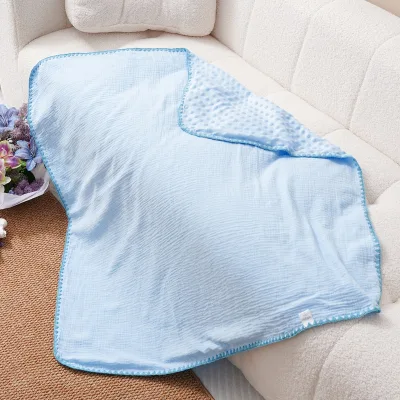 Infant Cotton + Polyester Ultra Soft Skin-Friendly Baby Swaddle Blanket 100x100cm Solid Print Baby Bean Blanket All-Season Use
