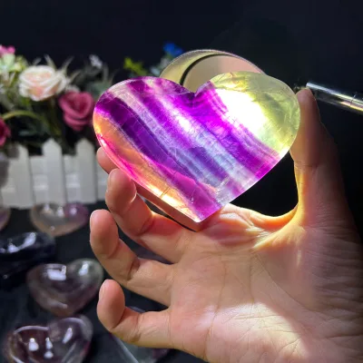 Hot Selling High Quality Candy Fluorite Heart Bowls Crystal Healing Stones Rainbow Fluorite Heart Plate for Meditation Gifts