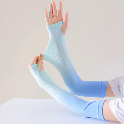 2025 Summer Outdoor Sports Cycle Fitness Cooling Ombre Tie Dye Nylon Ice Silk Finger Slot Wrist Anti Sun Arm Cover Long Sleeves