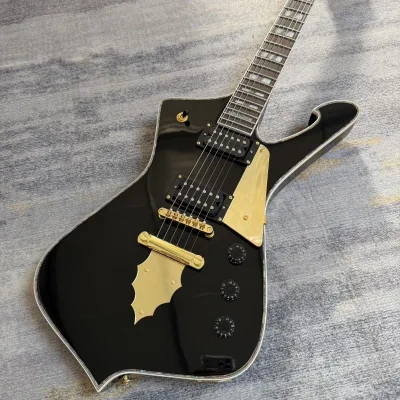 High Quality IBZ Ice Man Electric Guitar, Black Finish, Fixed Bridge with Gold Colored Hardware for Performances