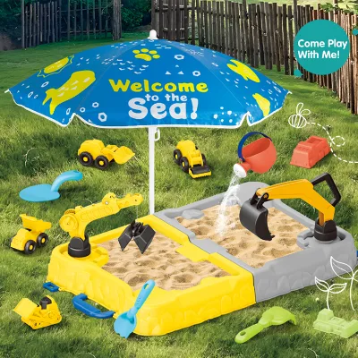 Construction Series Sand Basin with Umbrella Large Outdoor Toy for Kids Creative Beach Adventure Summer Fun