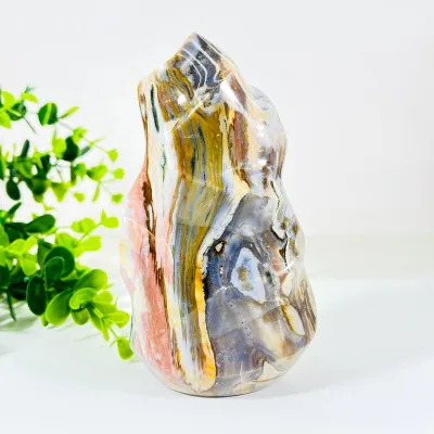New Arrival Natural High Quality Crystal Hand Carved Flame Healing Stone Colorful Ocean jasper Flame Carvings for Decoration