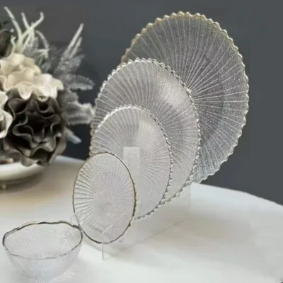 New Style Minimalist Customized Pattern Glass Plate Dish Round Plates for Back to School Use