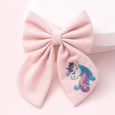 Wholesale Oversized Unicorn Fabric Hair Bow Clip Embroidered Logo Flower Butterfly Hair Clip for Girls Gift Accessories