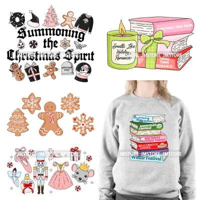 Romance Holiday Reading Book Hot Cocoa Christmas Winter Spirit Snowday Iron on DTF Transfers Stickers Ready to Press for Clothes