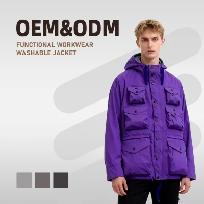 Men's Spring Stylish Lightweight Breathable Windproof Work Jacket Loose Fit Triple Breasted Closure 100% Nylon Front