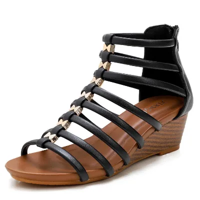 Custom Footwear Solid Colored Hemp Sole Wedged Heel Fisherman Shoes Canvas Shoes Strap Sandals Casual High Heels Espadrilles