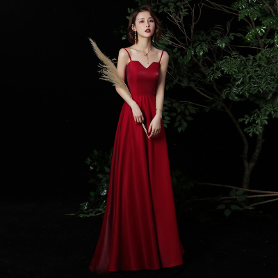 2025 new styles Fashion long burgundy satin maxi evening prom dress