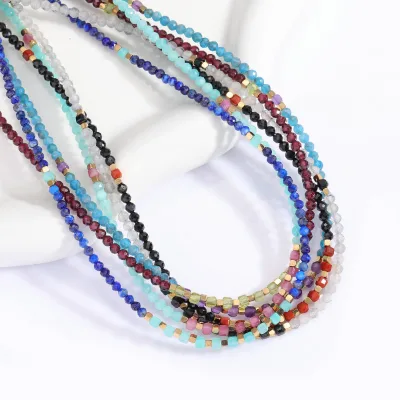 Bohemian Multicolor Natural Stone Beaded Necklace Waterproof Crystal Choker Stainless Steel DIY Abacus Bead Necklace for Women