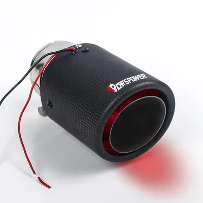 Car Parts LED Light Single Outlet Matte Carbon Fiber Tip Led Curling End Exhaust Modified End Pipe