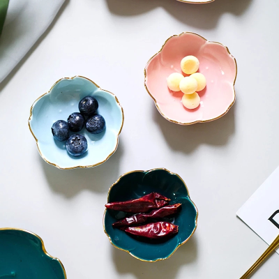 Flower Ceramic Dish Plate Dishes Cherry Blossoms Trinket Sauce Dish for Kitchen Seasoning Dipping Bowl Sakura Ceramic Foam Box