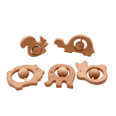 Wholesale Wooden Animal Rattle Teether for Baby for Kids Room