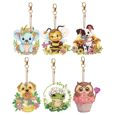 6PCS Animal World 5D DIY Beads Keychain Accessories