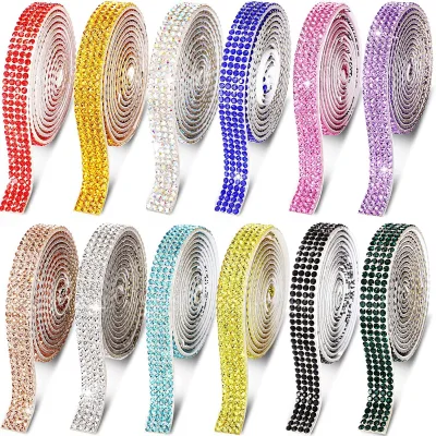 Wholesale Custom Design Iron on Rhinestone Pearl Ribbon Self Adhesives Rhinestone Ribbon for Decoration Packing Gift