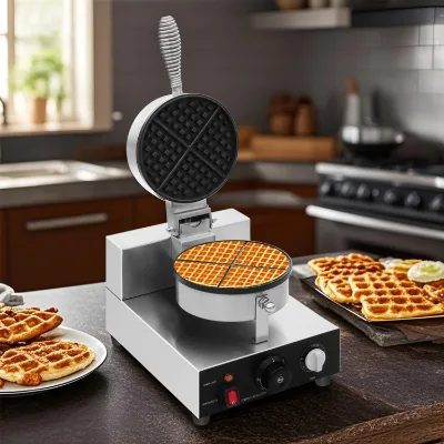 Table Top Cake Muffin Snack Baking Machine Stainless Steel Hotel Kitchen Equipment Single Plate Crispy Waffle Baker