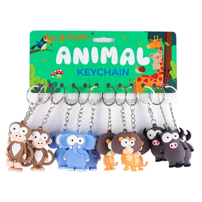 OEM Toy Promotion Jungle Decoration 3D Keychains Party Favors Animal Toys Zoo Bag Pendant Keychain for Adult Kids Prize Reward