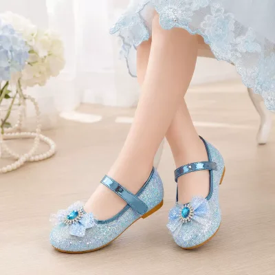 New Girls' Sequined Shoes 2026 New Spring and Autumn Soft-soled Little Girl Elsa Princess Shoes Children's Crystal Bow