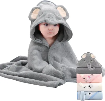 New Cartoon Animal Hooded Bath Wrap Kids Fast Absorbing Woven Microfiber Hypoallergenic Solid Color Baby Towel Outdoor Use