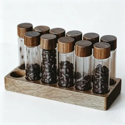 30mm Screw Bamboo Lid Reusable Portable Glass Vials 12-110ml Clear Borosilicate Bottles for Tea Coffee Beans Storage-Wholesale