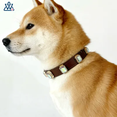 Rhinestone Dog Cat Collar Cross-border High-end Pet PU Collar Large Dog Leash Dog Rope British Style All Seasons for