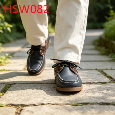 HY,Holiday Trip Patchwork Leather Lace-up Low MOQ Boat Shoes Street Stroll Brown&blue Color Hua Singh Moccasin Shoes HSW082