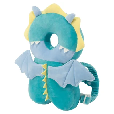 Baby Head Protector Backpack -Soft & Lightweight Pads - Prevents Bebes Backward Fall Green Dragon Plush Stuffed