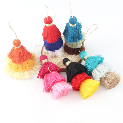 E-Magic Handmade Tassel Customized Color New Fashion Colorful 3 Layer String Decorative Cord Polyester Tassels