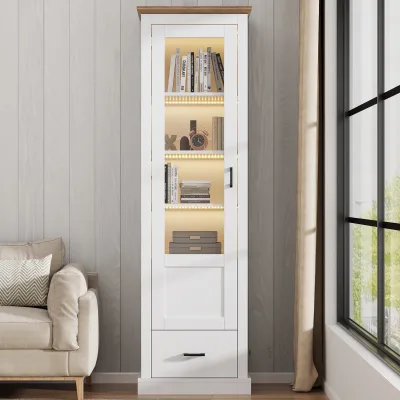 Moderne LED Vitrine (Matt White) With USB & 16-Color Remote Curio Cabinet, Glass Showcase & Home Bookcase