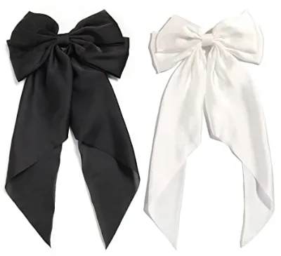 Hair Barrettes Clip for Women Large Bow Hair Slides Metal Clips French Barrette Long Tail Soft Plain Color Big Bowknot Hairpin